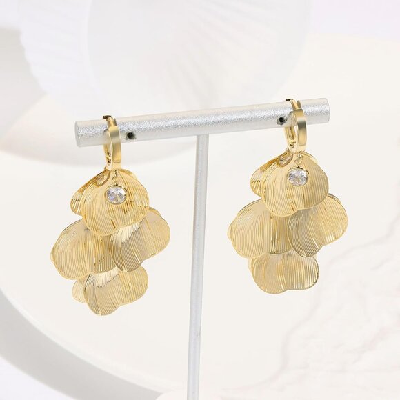 Women's Boho Flower Layered Floral Leaf Drop Dangle Earring Lightweight Jewelry - Picture 6 of 9